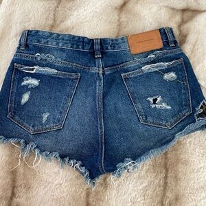 Zara Trafaluc dark distressed jean shorts size 4